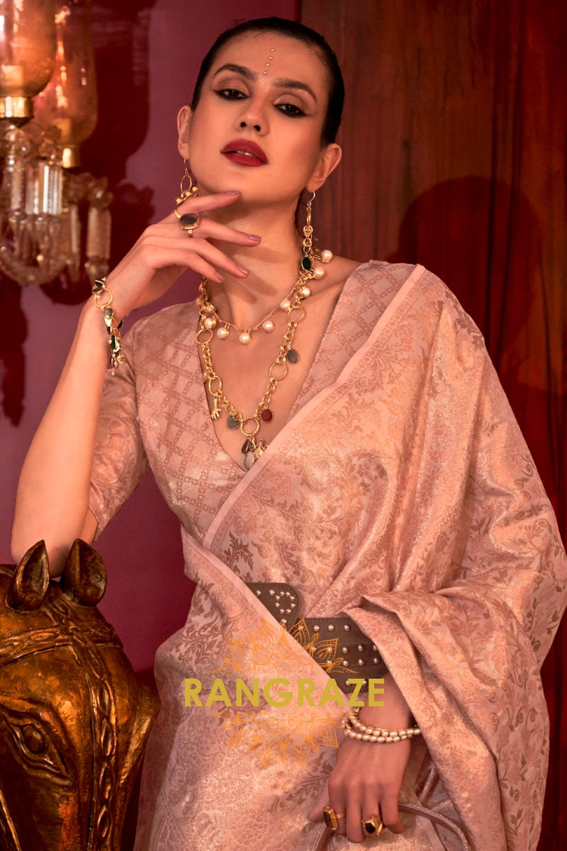 Imperial Pink Woven Banarasi Brocade Silk Saree