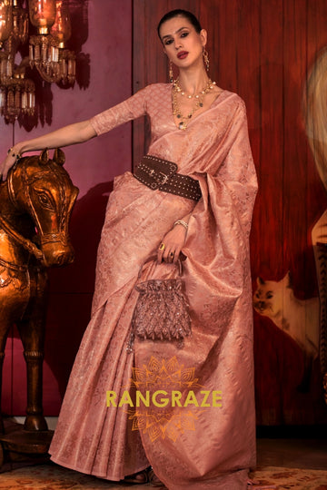 Imperial Pink Woven Banarasi Brocade Silk Saree