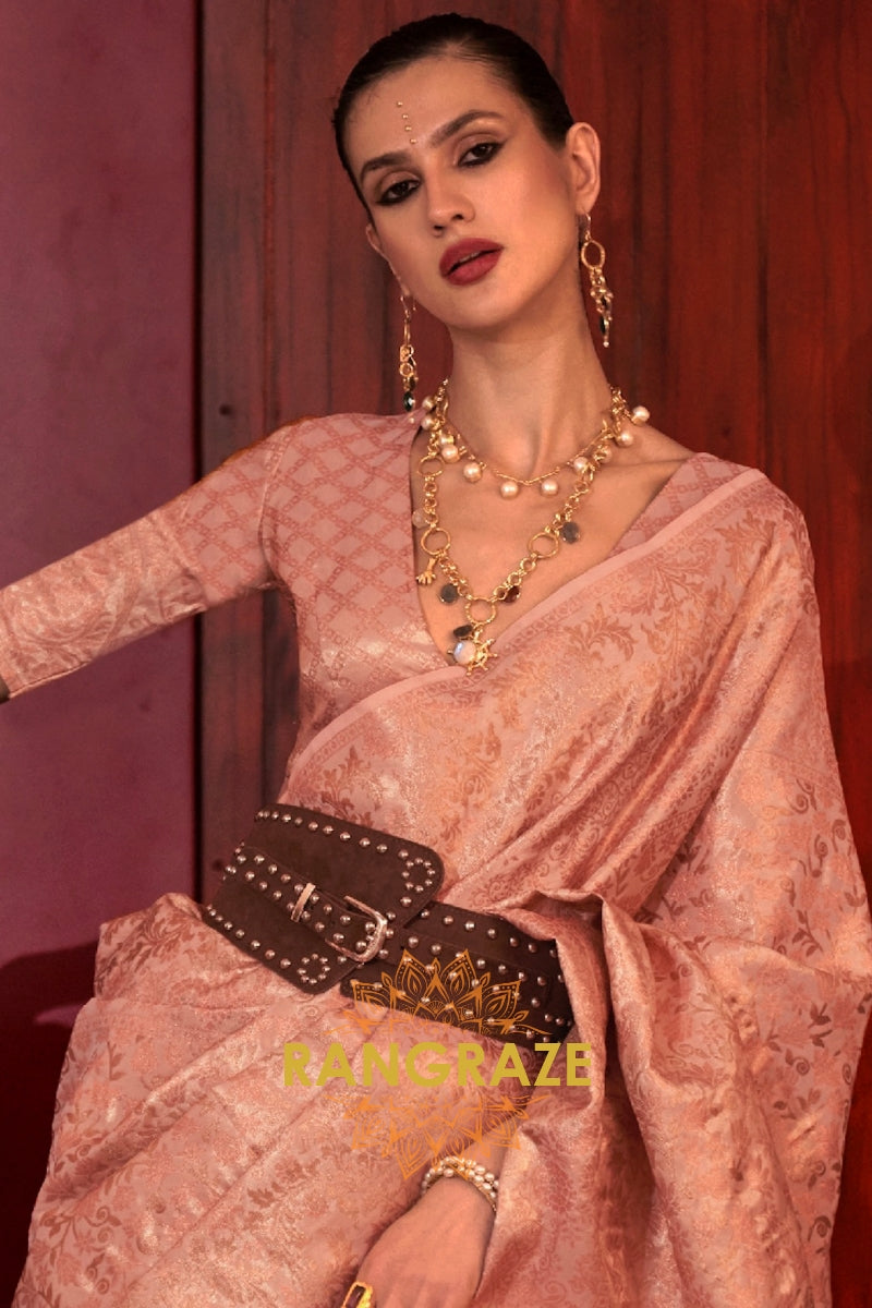 Imperial Pink Woven Banarasi Brocade Silk Saree