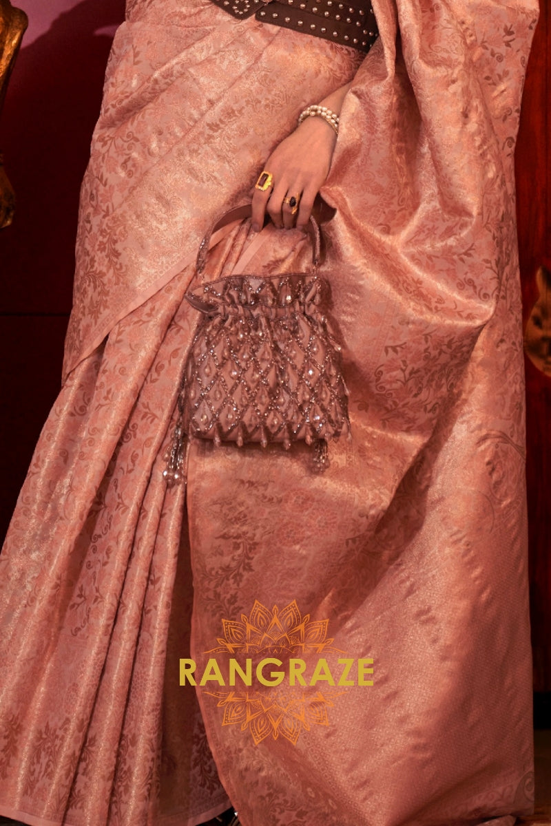 Imperial Pink Woven Banarasi Brocade Silk Saree