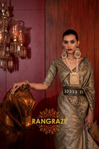 Imperial Golden Black Woven Banarasi Brocade Silk Saree