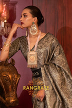 Imperial Golden Black Woven Banarasi Brocade Silk Saree