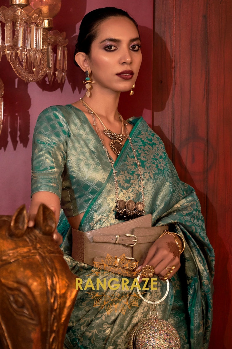 Imperial Turquoise Blue Woven Banarasi Brocade Silk Saree