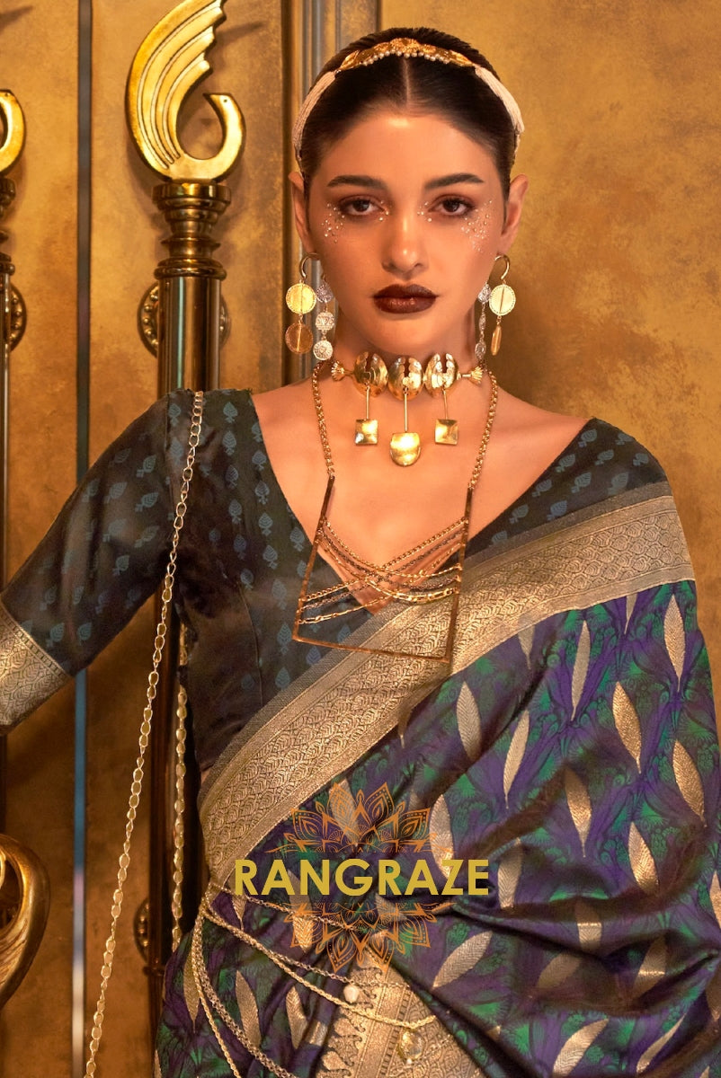 Imperial Black Woven Banarasi Satin Silk Saree