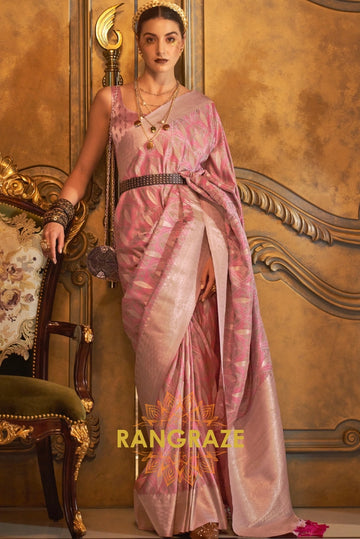 Imperial Pink Woven Banarasi Satin Silk Saree