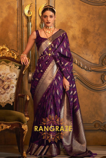 Imperial Purple Woven Banarasi Satin Silk Saree