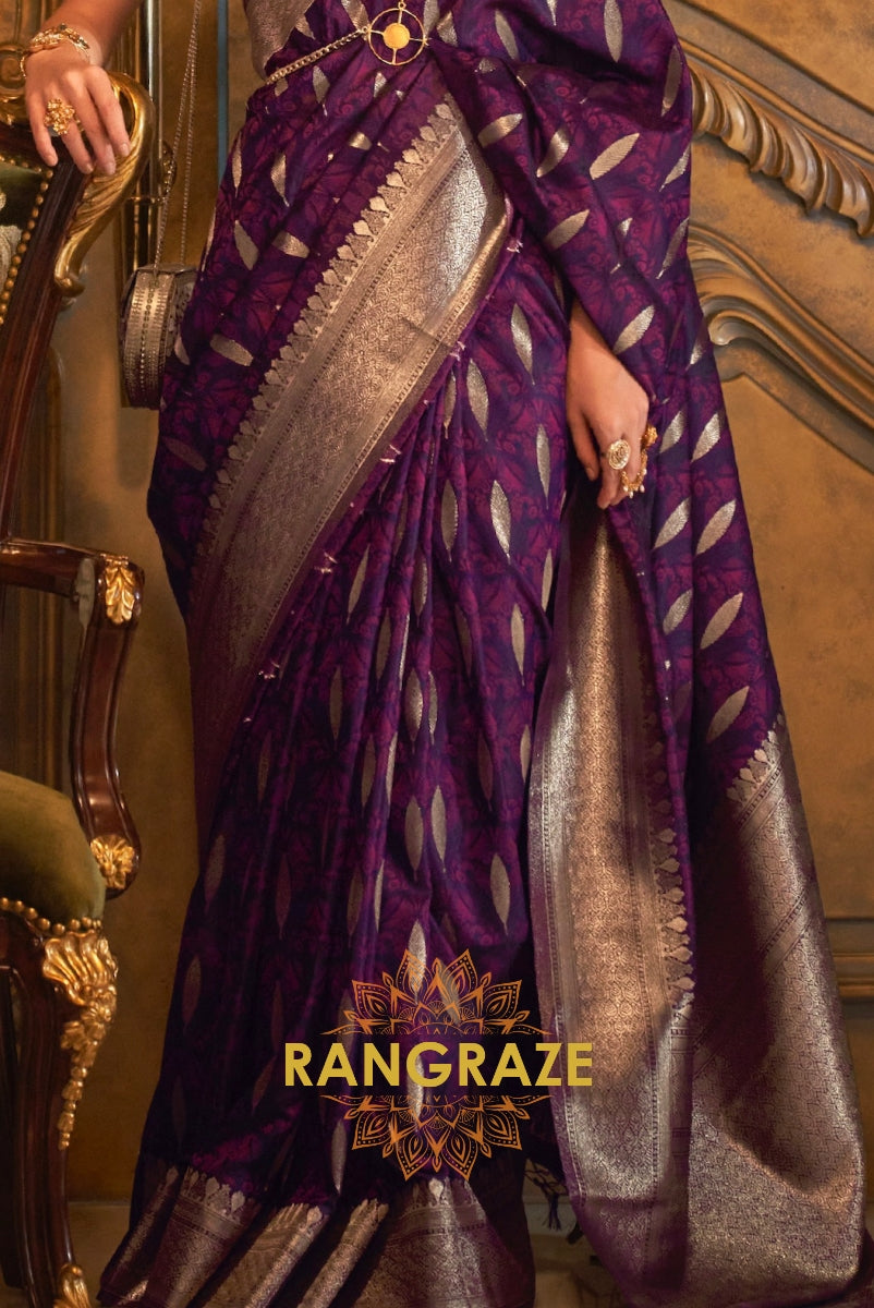 Imperial Purple Woven Banarasi Satin Silk Saree