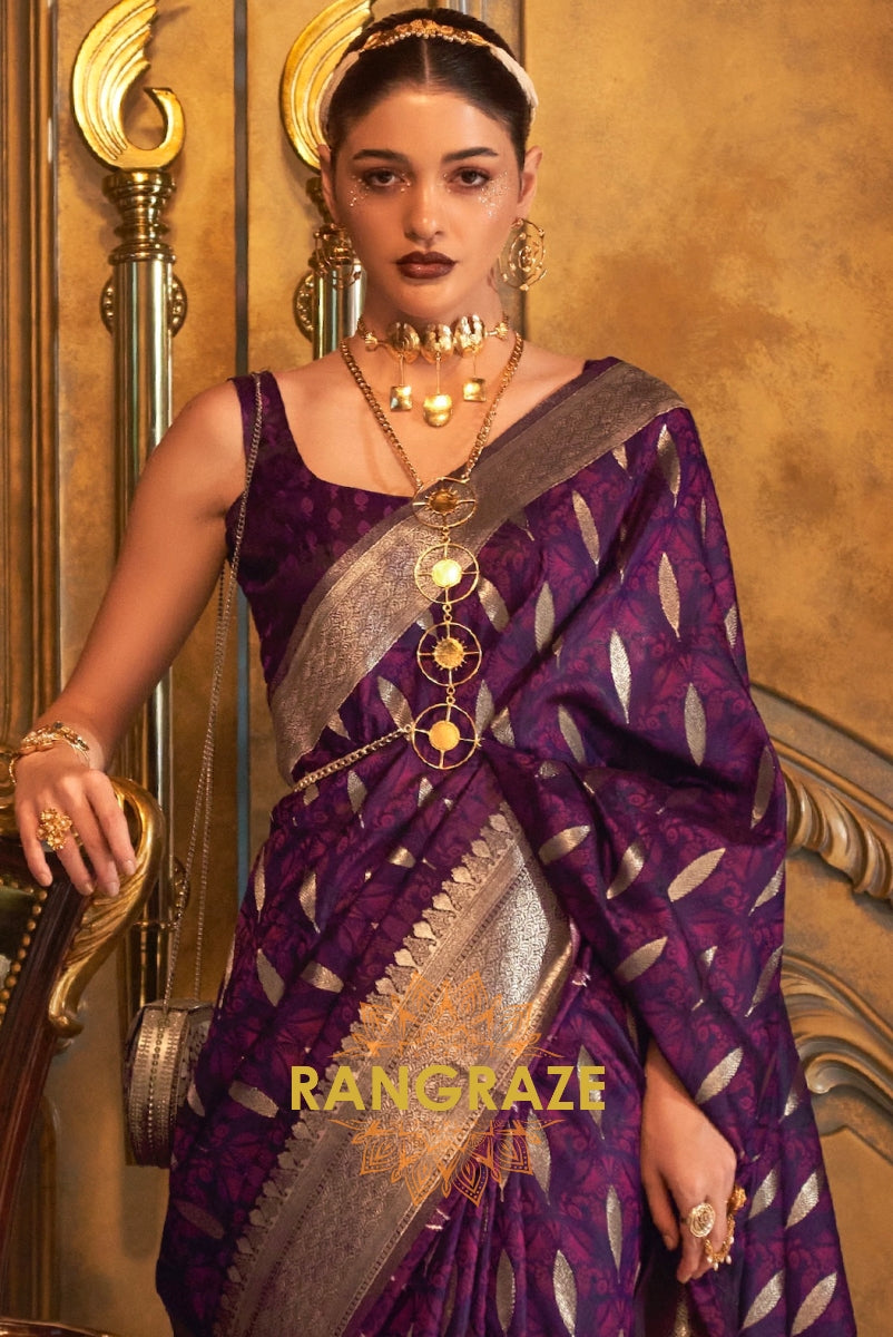 Imperial Purple Woven Banarasi Satin Silk Saree