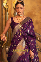 Imperial Purple Woven Banarasi Satin Silk Saree