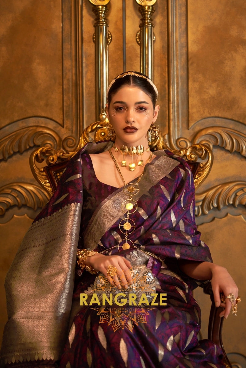 Imperial Purple Woven Banarasi Satin Silk Saree