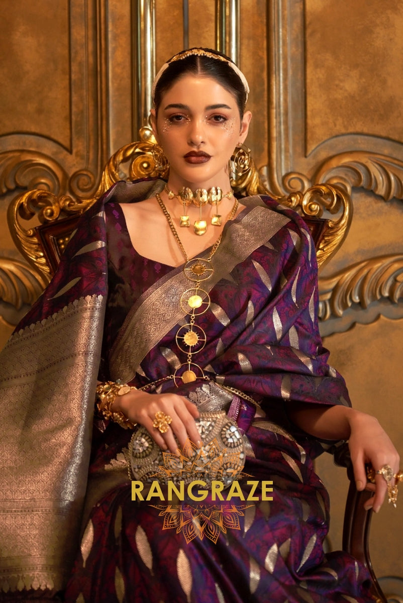 Imperial Purple Woven Banarasi Satin Silk Saree