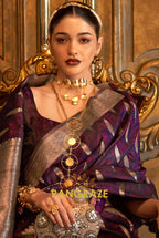 Imperial Purple Woven Banarasi Satin Silk Saree