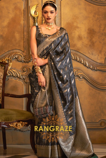 Imperial Metal Black Woven Banarasi Satin Silk Saree