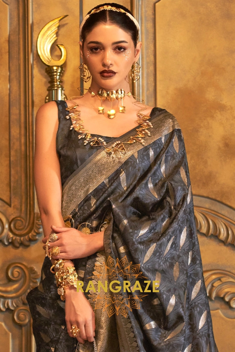 Imperial Metal Black Woven Banarasi Satin Silk Saree