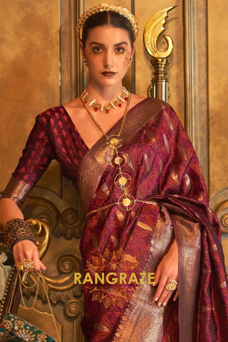 Imperial Maroon Woven Banarasi Satin Silk Saree