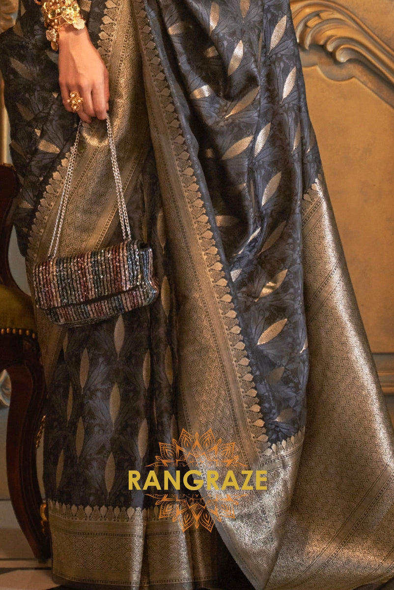 Imperial Metal Black Woven Banarasi Satin Silk Saree