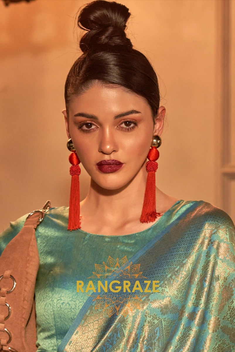 Sea Green Golden Zari Woven Kanjivaram Silk Saree