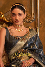 Imperial Metal Black Woven Banarasi Satin Silk Saree