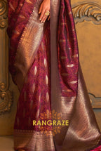 Imperial Maroon Woven Banarasi Satin Silk Saree