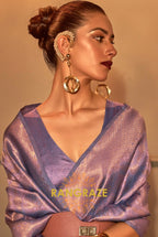 Lilac Lavender Golden Zari Woven Kanjivaram Silk Saree