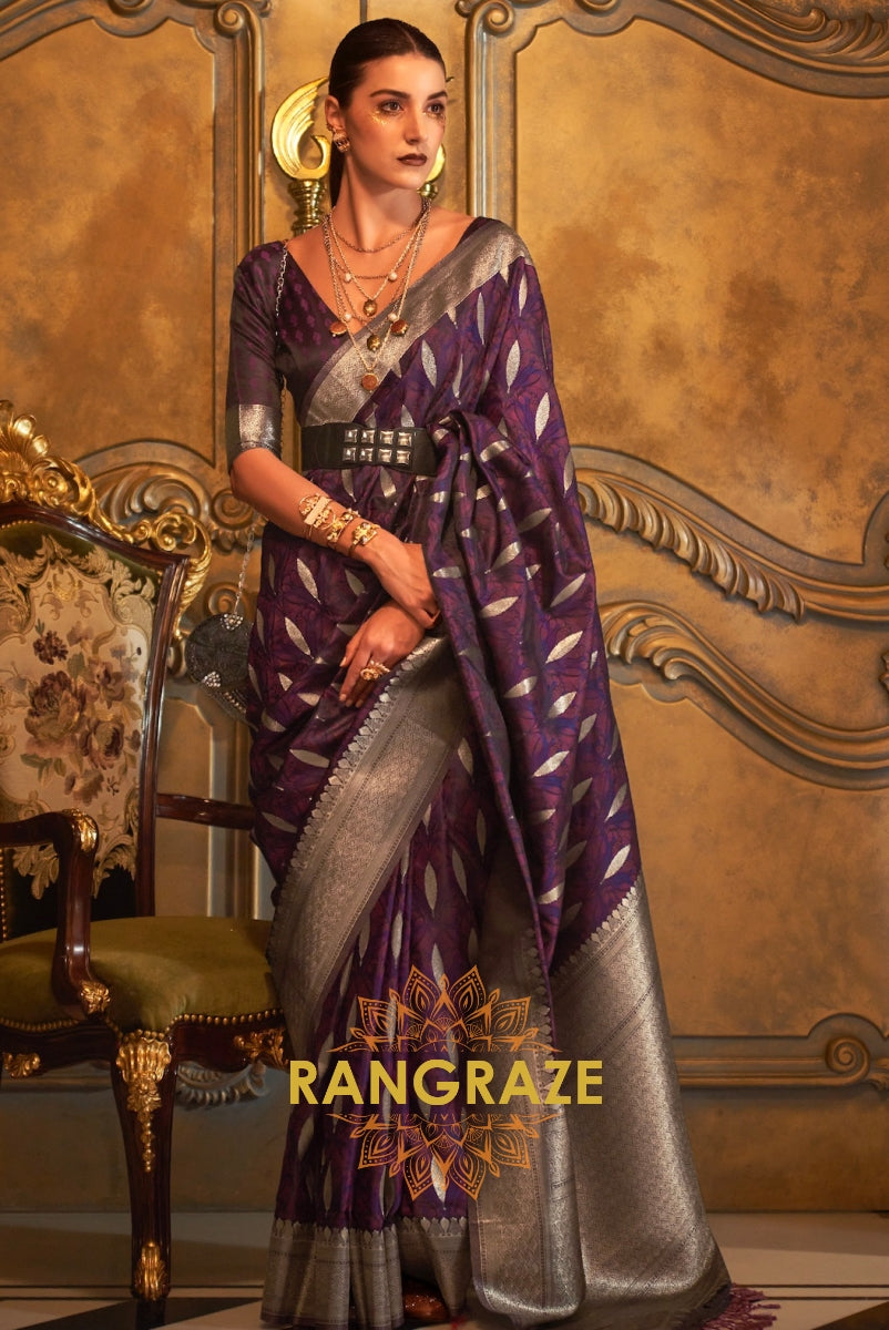 Imperial Royal Purple Woven Banarasi Satin Silk Saree