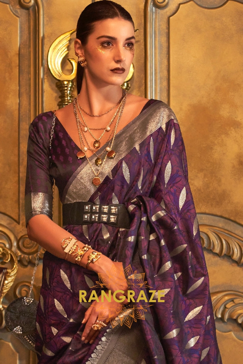 Imperial Royal Purple Woven Banarasi Satin Silk Saree