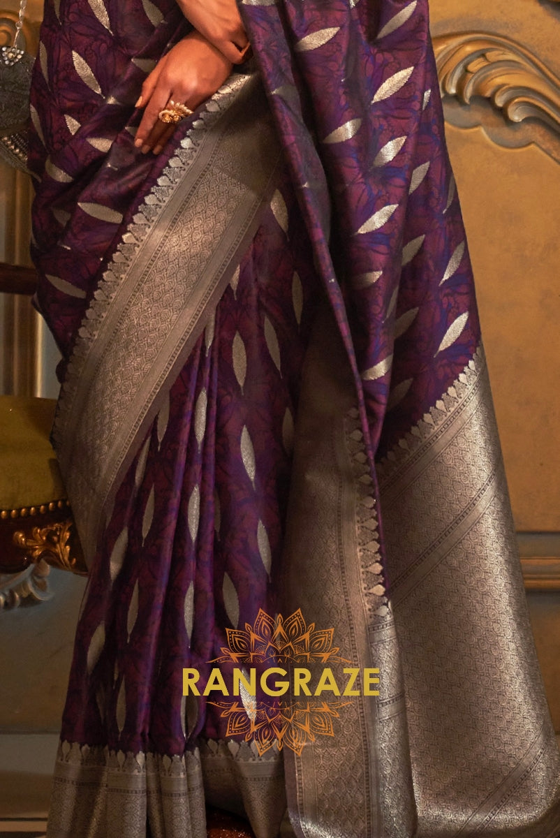 Imperial Royal Purple Woven Banarasi Satin Silk Saree