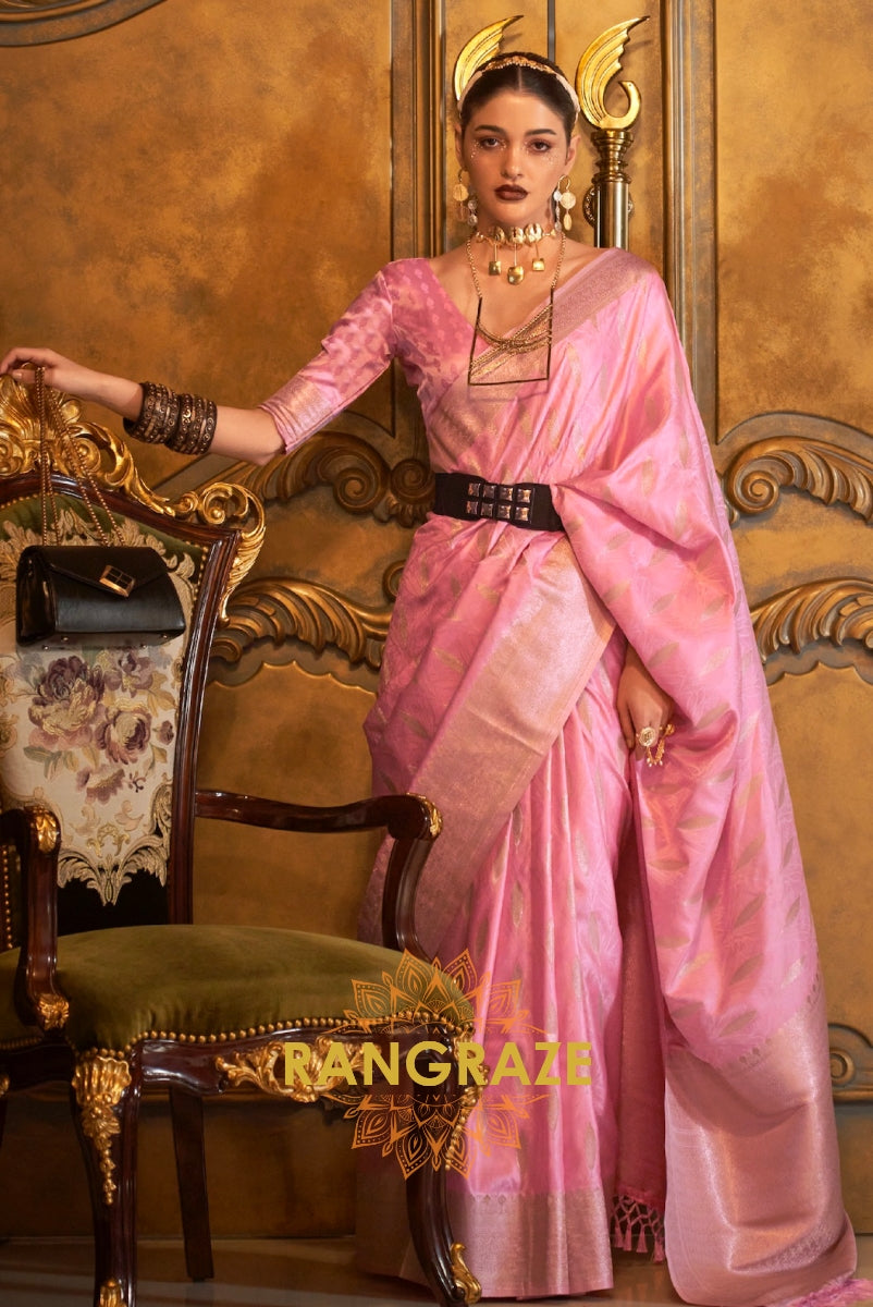 Imperial Royal Pink Woven Banarasi Satin Silk Saree