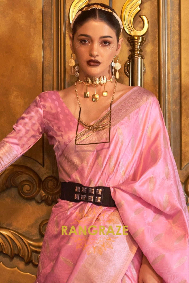 Imperial Royal Pink Woven Banarasi Satin Silk Saree