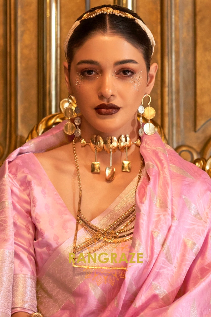 Imperial Royal Pink Woven Banarasi Satin Silk Saree