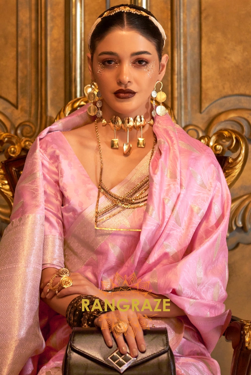 Imperial Royal Pink Woven Banarasi Satin Silk Saree