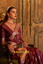 Imperial Maroon Woven Banarasi Satin Silk Saree