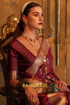 Imperial Maroon Woven Banarasi Satin Silk Saree
