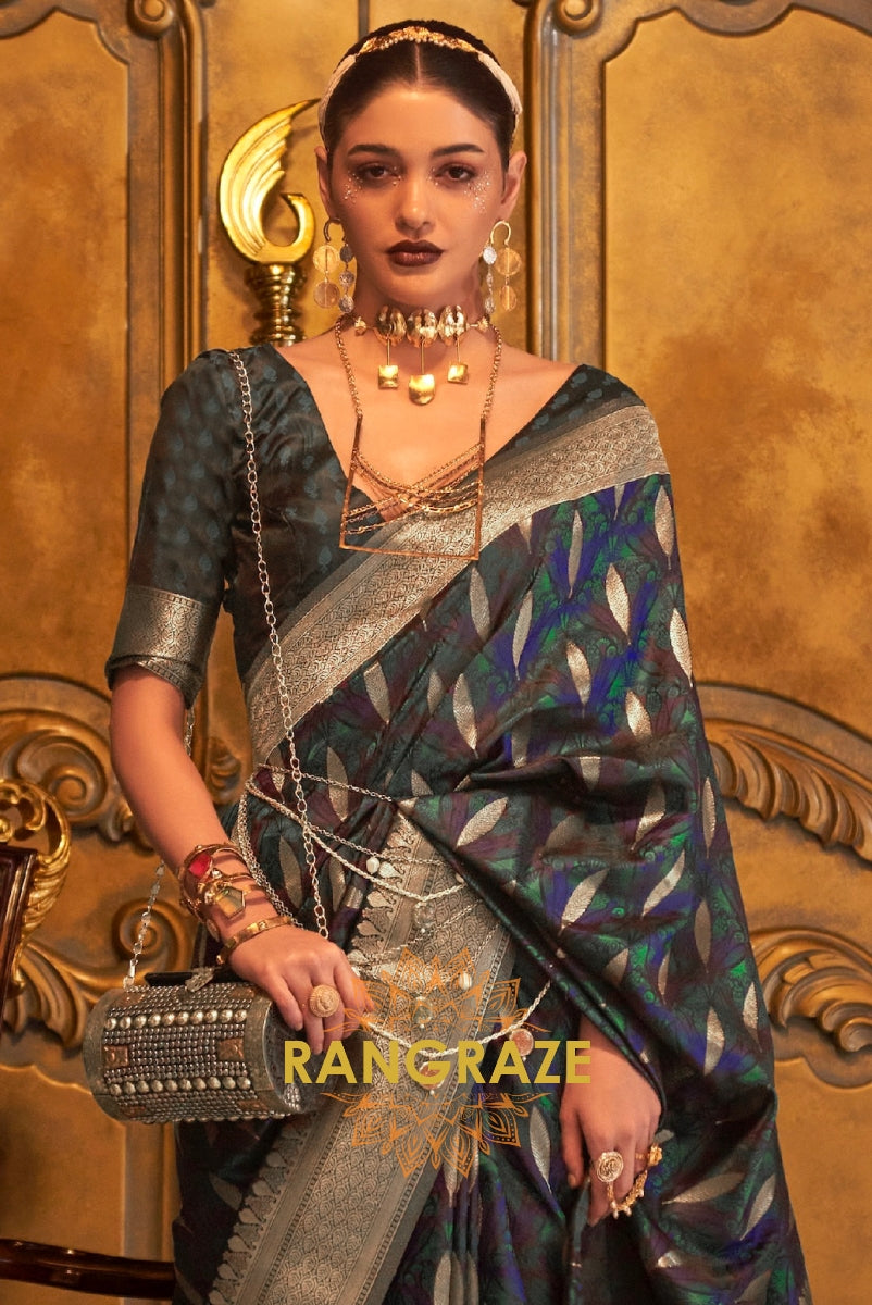 Imperial Black Woven Banarasi Satin Silk Saree