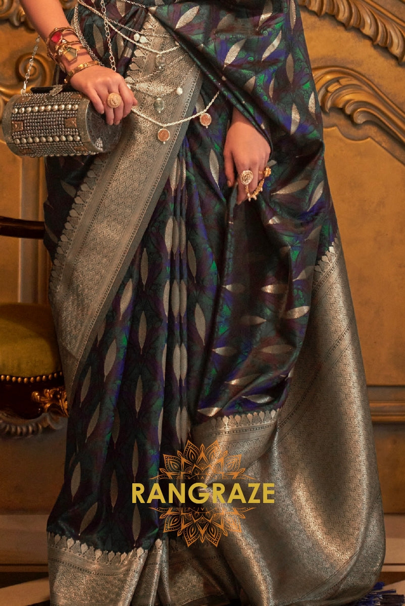 Imperial Black Woven Banarasi Satin Silk Saree