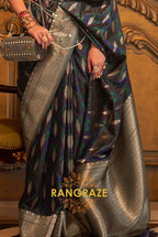 Imperial Black Woven Banarasi Satin Silk Saree