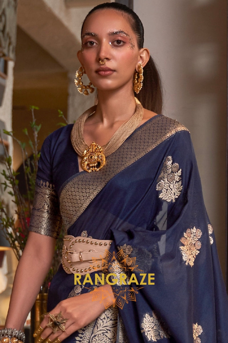 Opulent Blue Woven Banarasi Georgette Silk Saree