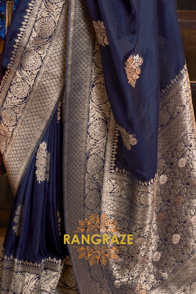 Opulent Blue Woven Banarasi Georgette Silk Saree