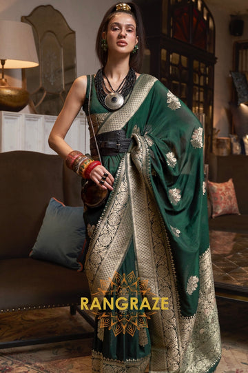 Opulent Green Woven Banarasi Georgette Silk Saree