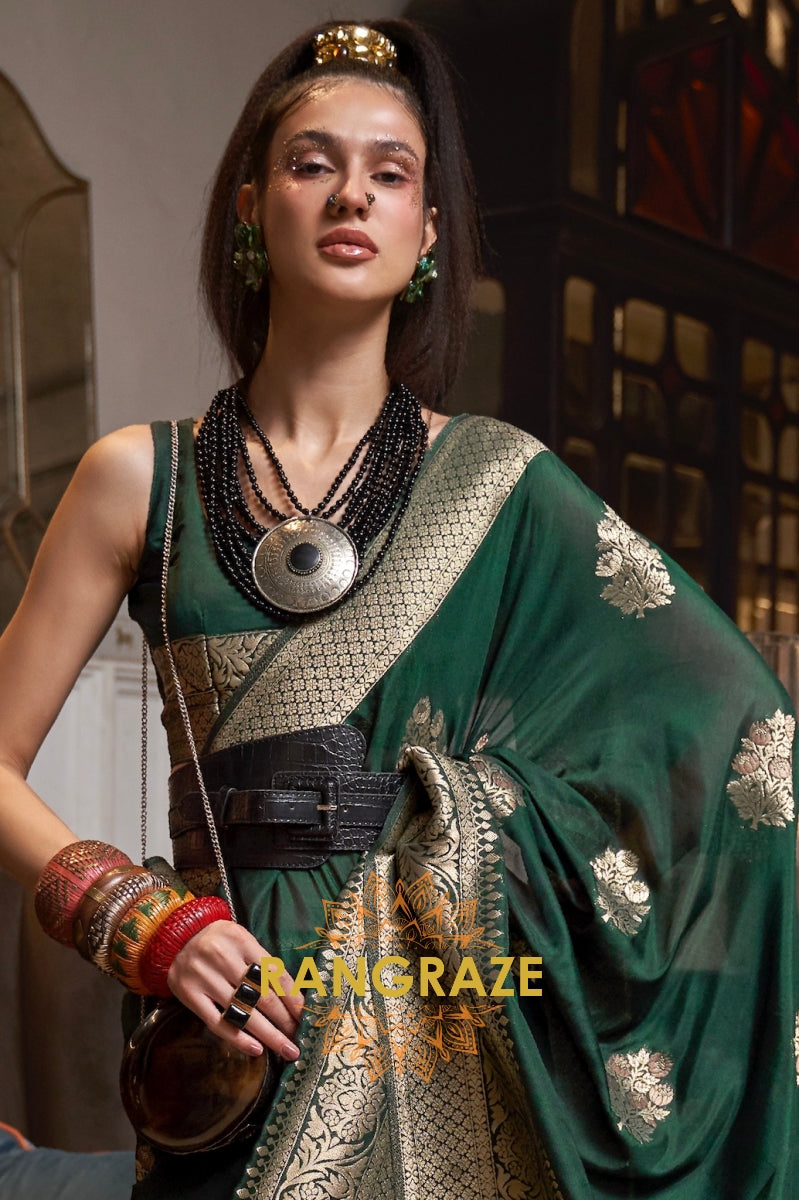 Opulent Green Woven Banarasi Georgette Silk Saree