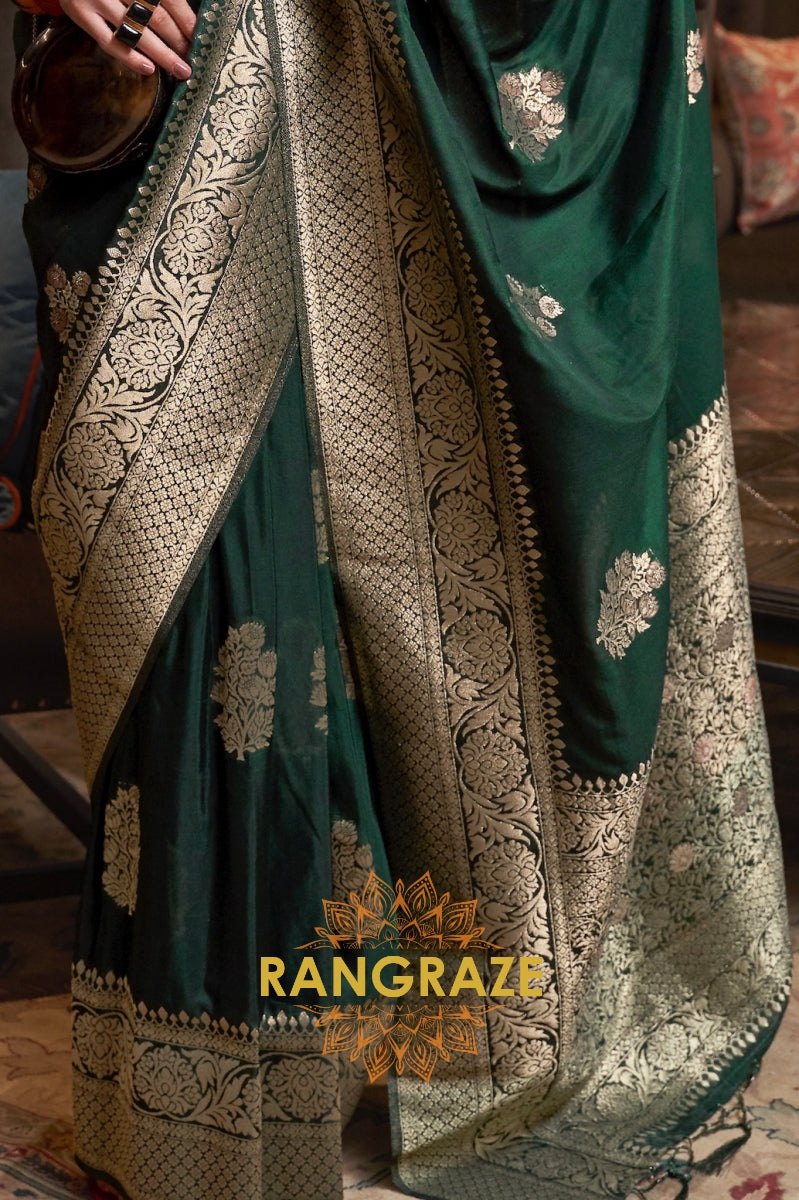 Opulent Green Woven Banarasi Georgette Silk Saree