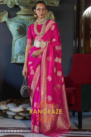 Roman Pink Banarasi Woven Satin Silk Saree