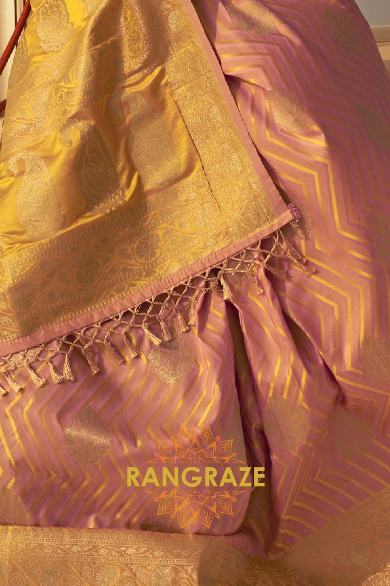 Coral Pink Dual Tone Banarasi Satin Silk Saree