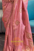 Crystal Pink Bronze Zari Woven Satin Silk Saree
