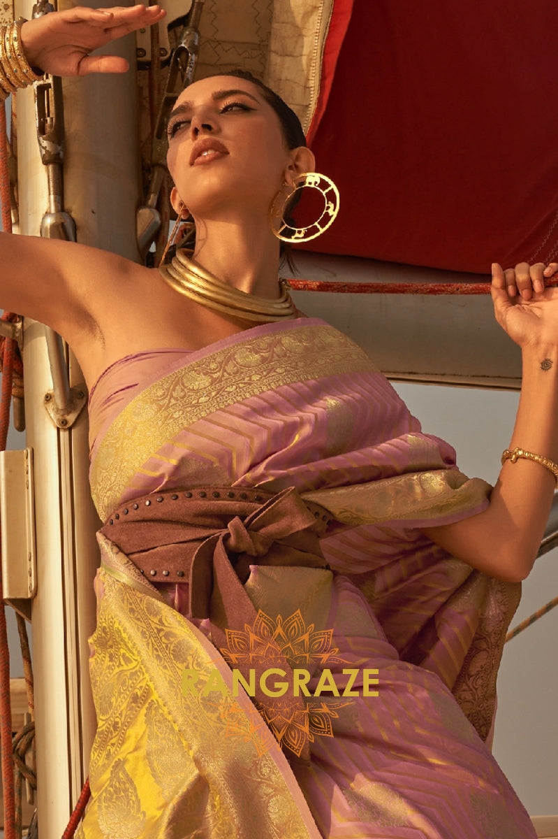 Coral Pink Dual Tone Banarasi Satin Silk Saree