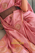 Crystal Pink Bronze Zari Woven Satin Silk Saree
