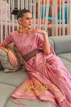 Crystal Pink Bronze Zari Woven Satin Silk Saree