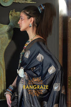 Roman Black Banarasi Woven Satin Silk Saree