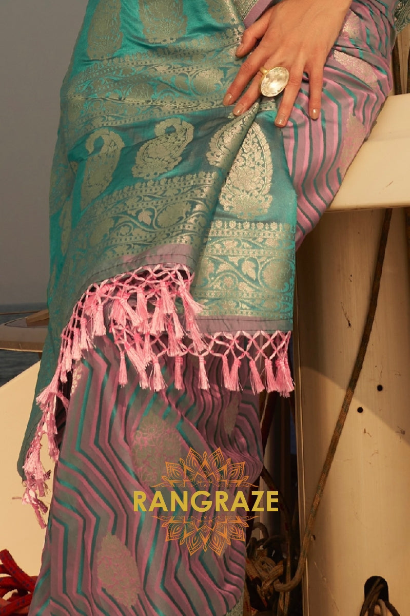 Coral Purple Dual Tone Banarasi Satin Silk Saree