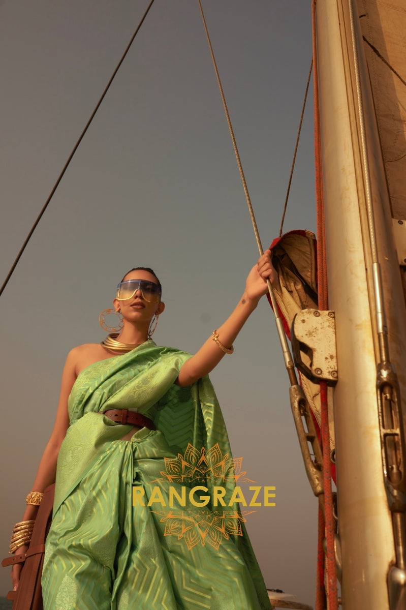 Coral Sea Green Dual Tone Banarasi Satin Silk Saree